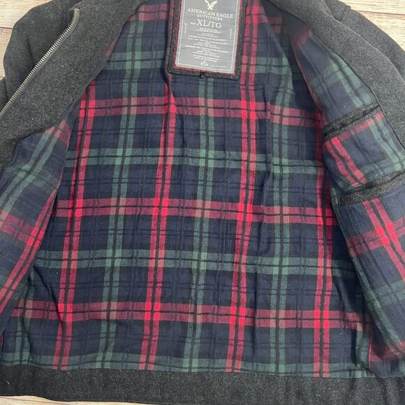 American Eagle Wool Blend Jacket Mens XL Gray Zip Up Plaid Lined Outerwear - Picture 8 of 15